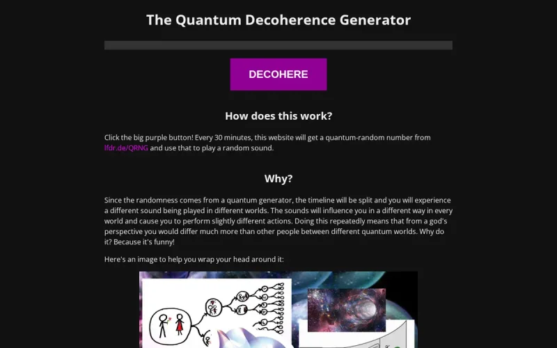 The Quantum Decoherence Generator web page